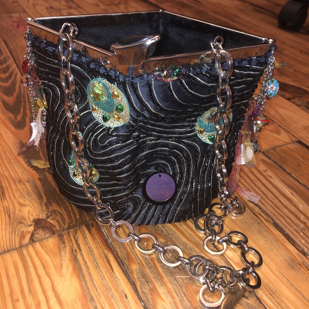 Mary Frances black beaded shoulder purse with charms